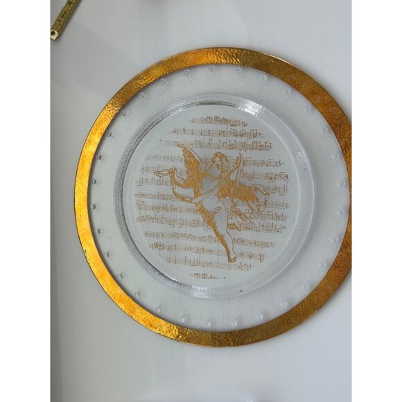 Vintage Glass Plate W/ Gold Trim & Cherub Design Featuring Sheet Music Motif - 1 - Picture 2 of 5